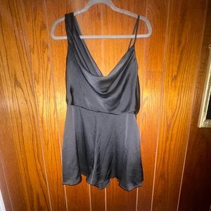 Likely lover black satin cowl neck Lulu's black romper